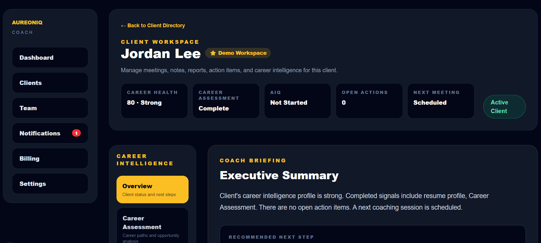 Give every client a dedicated coaching workspace.