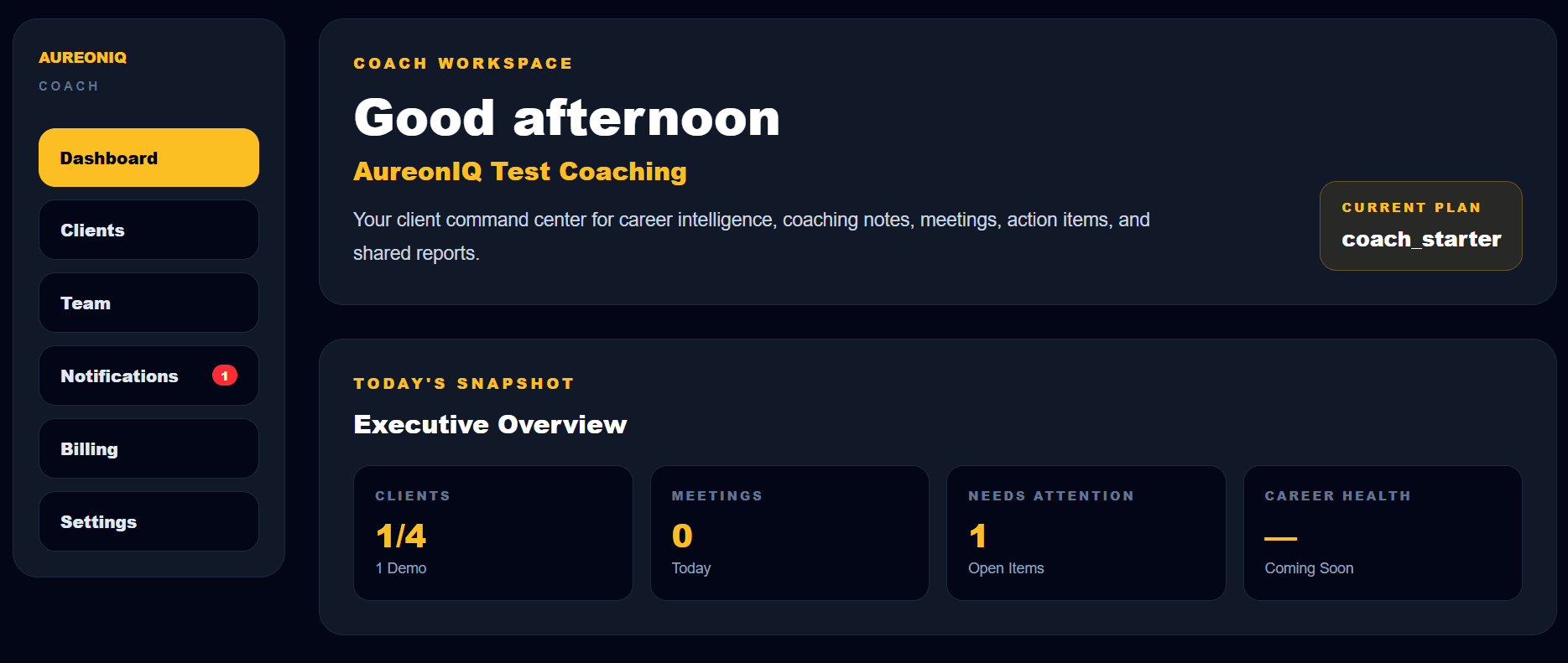 AureonIQ coach dashboard